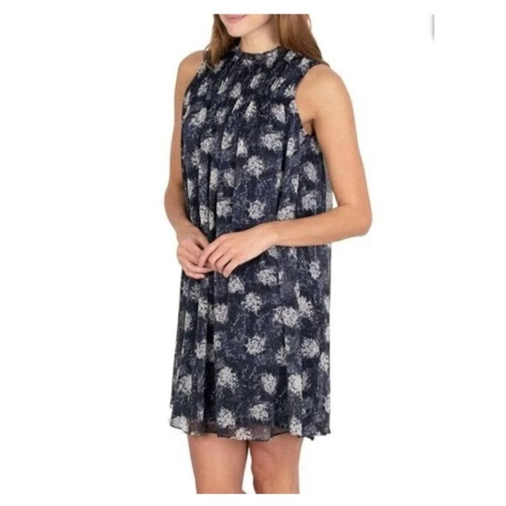 Joie Sleeveless Mini Babydoll Dress Blue Cream Baltic Print Size Large